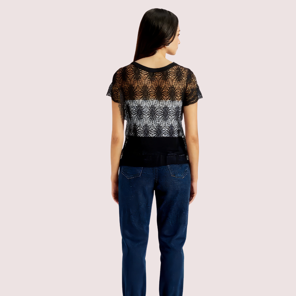 Stylish Black Sheer Floral Lace Top for Women Snazzyway