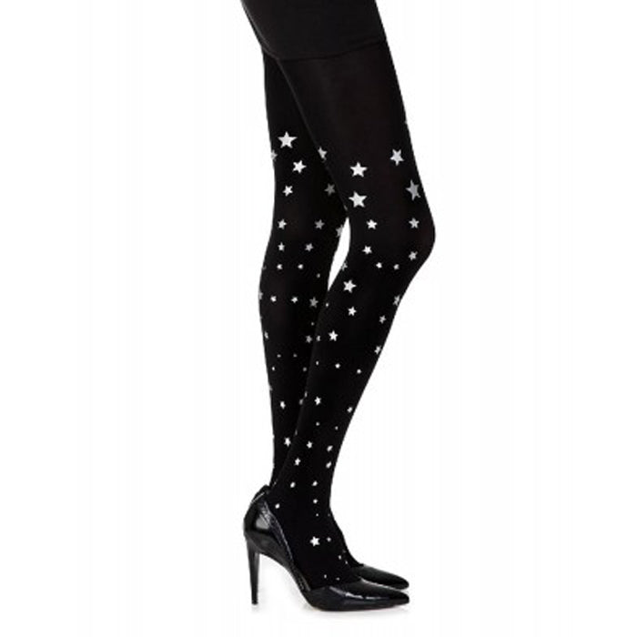 Music Legs Spandex Opaque Pantyhose with Glitters - Black Snazzyway