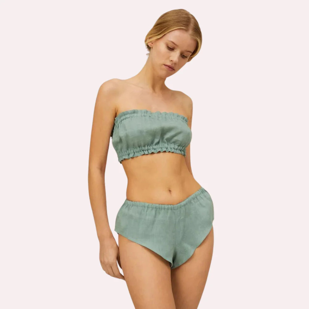 French Daina Organic Cotton Ruffled Bandeau & Vintage Knickers Set Snazzyway