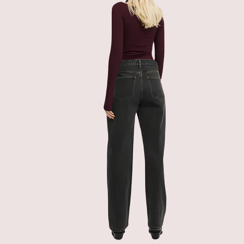 Women's Loose Straight Jeans in Smokey Black Denim Snazzyway