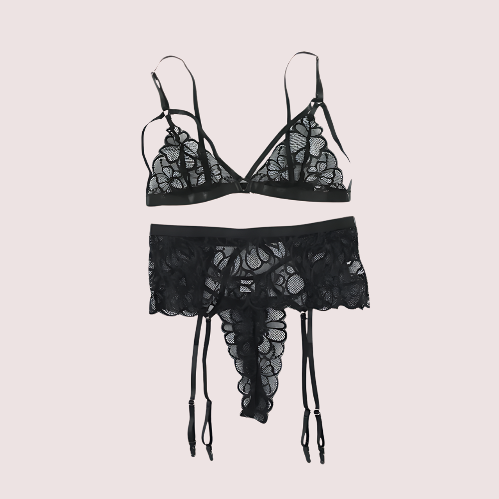 Sensual Lace Garter Belt Lingerie Matching Set Snazzyway