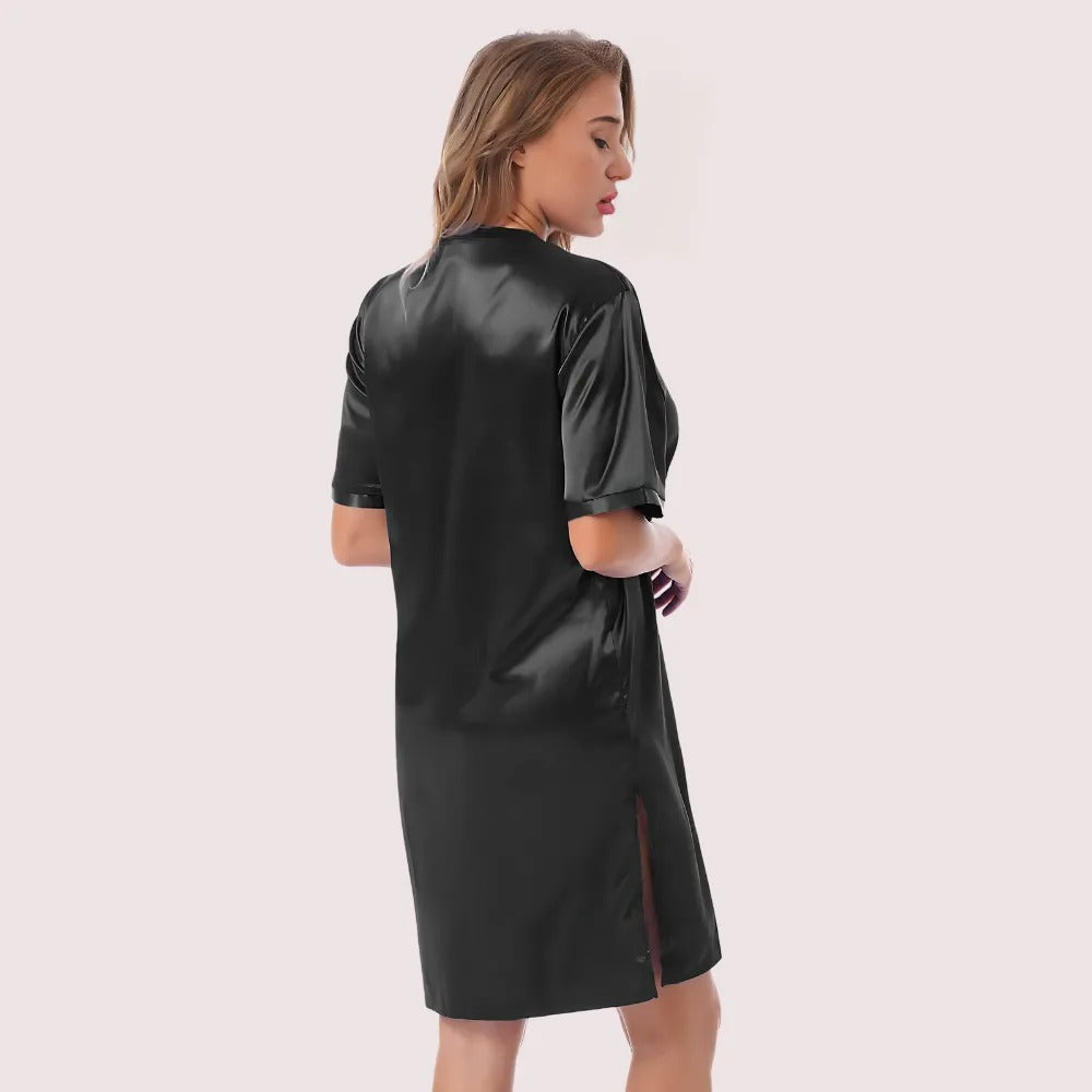 Silk satin sexy black short sleepwear Snazzyway
