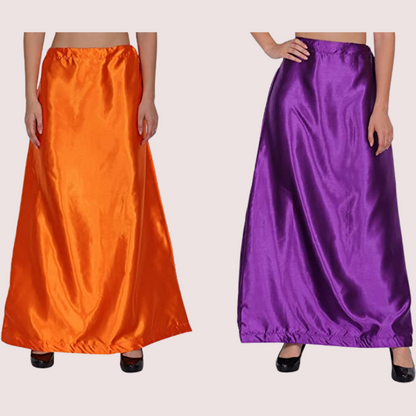 Ladies Glossy silk Underskirt Combo Pack of 2 Orange Purple.