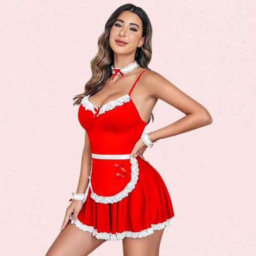 French Daina Red Lace Maid Costume with Luxury Panty Gift