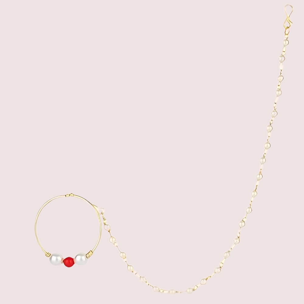 Bridal Nose Ring with Pearl Chain for Women Snazzyway