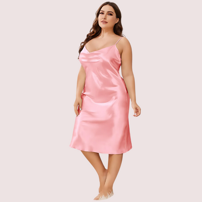 Plus Size Solid Satin Slip Dress (4XL–5XL)