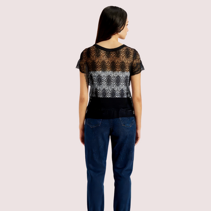 Stylish Black Sheer Floral Lace Top for Women Snazzyway