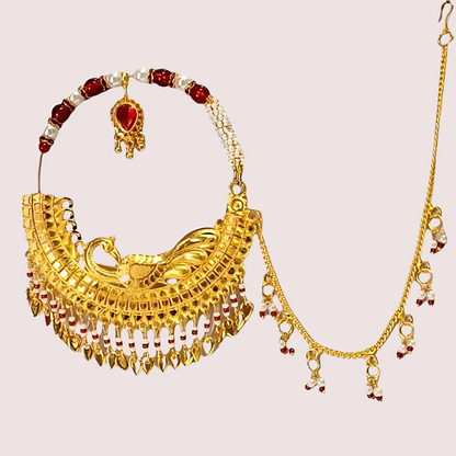 Regal Gold-Plated Bridal Nath with Elegant Chain Snazzyway