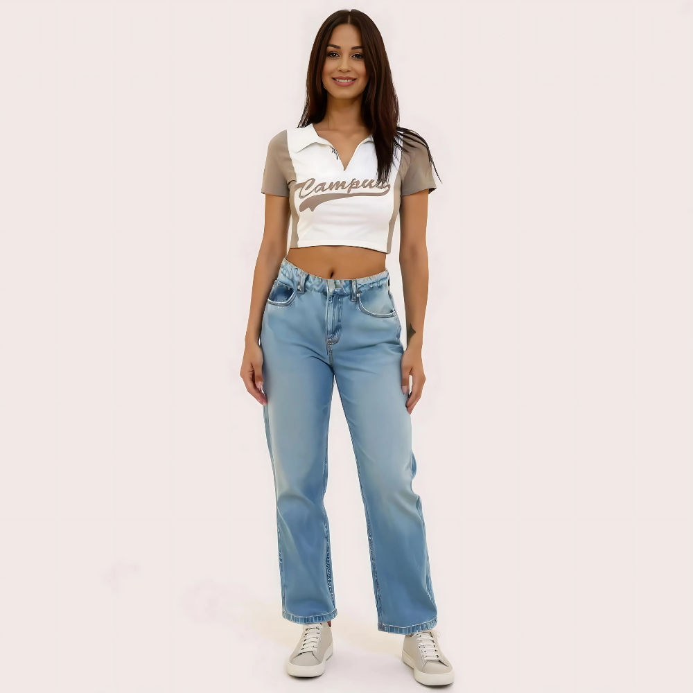 Women's "Campus" Polo Crop Top – Casual Varsity Style Tee