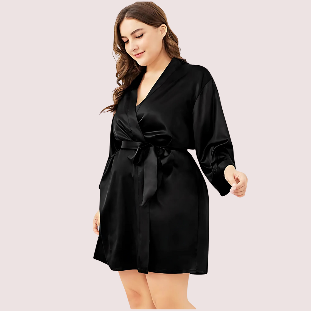 Black Luxe Japanese Silk-Satin Robe (5XL–6XL)