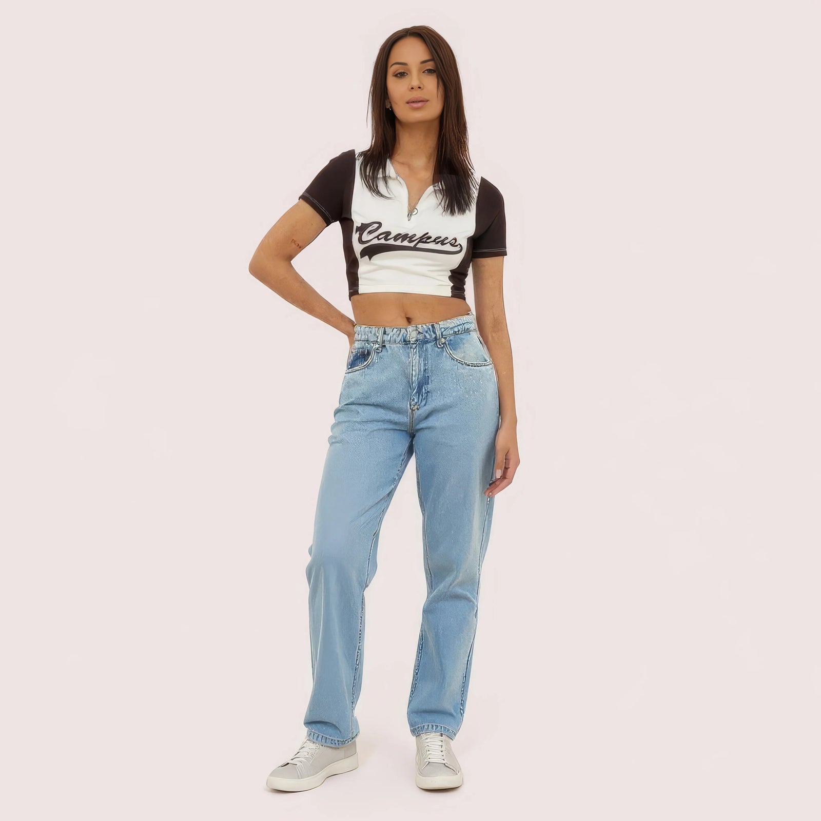 "Camper Chic" Contrast Zip Crop Top
