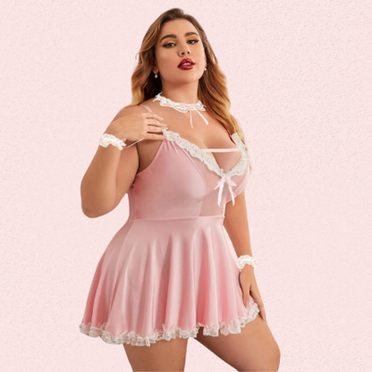 French Daina Stylish Pink Apron Maid Outfit with Luxury Panty Gift