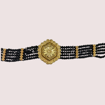 Majestic Noir Hexa Pendant Necklace with Black Crystal Beads