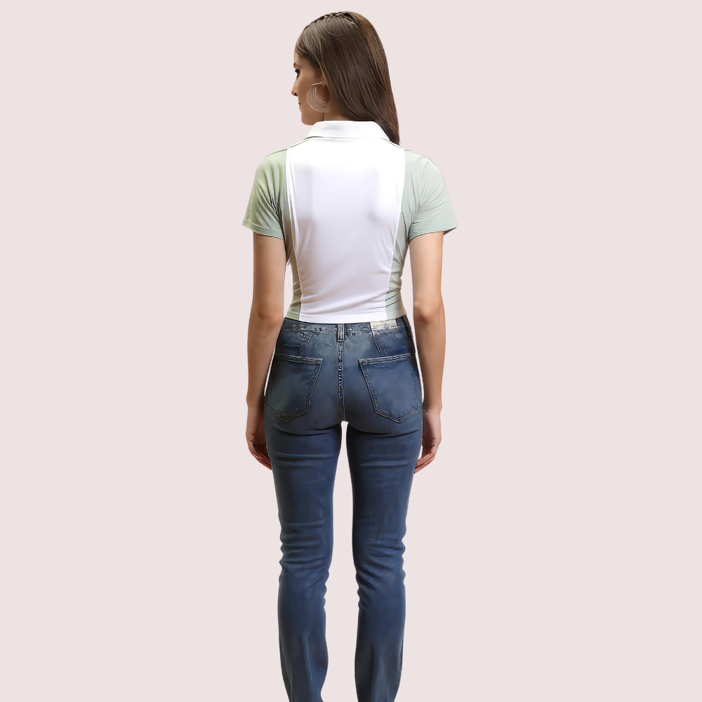 Women&#39;s Mint Green &quot;Campus&quot; Polo Crop Top – Casual Sporty Tee