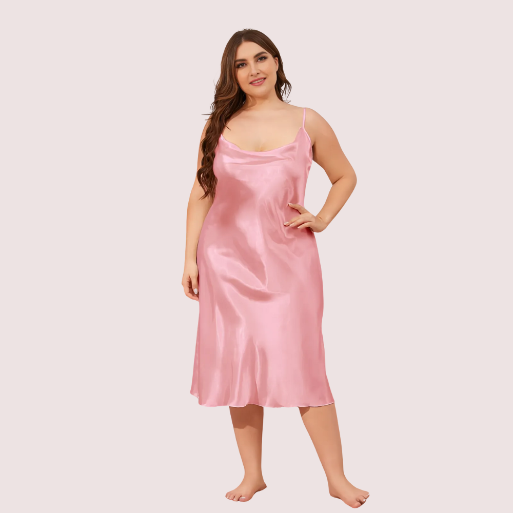 Plus Size Solid Satin Slip Dress (4XL–5XL)