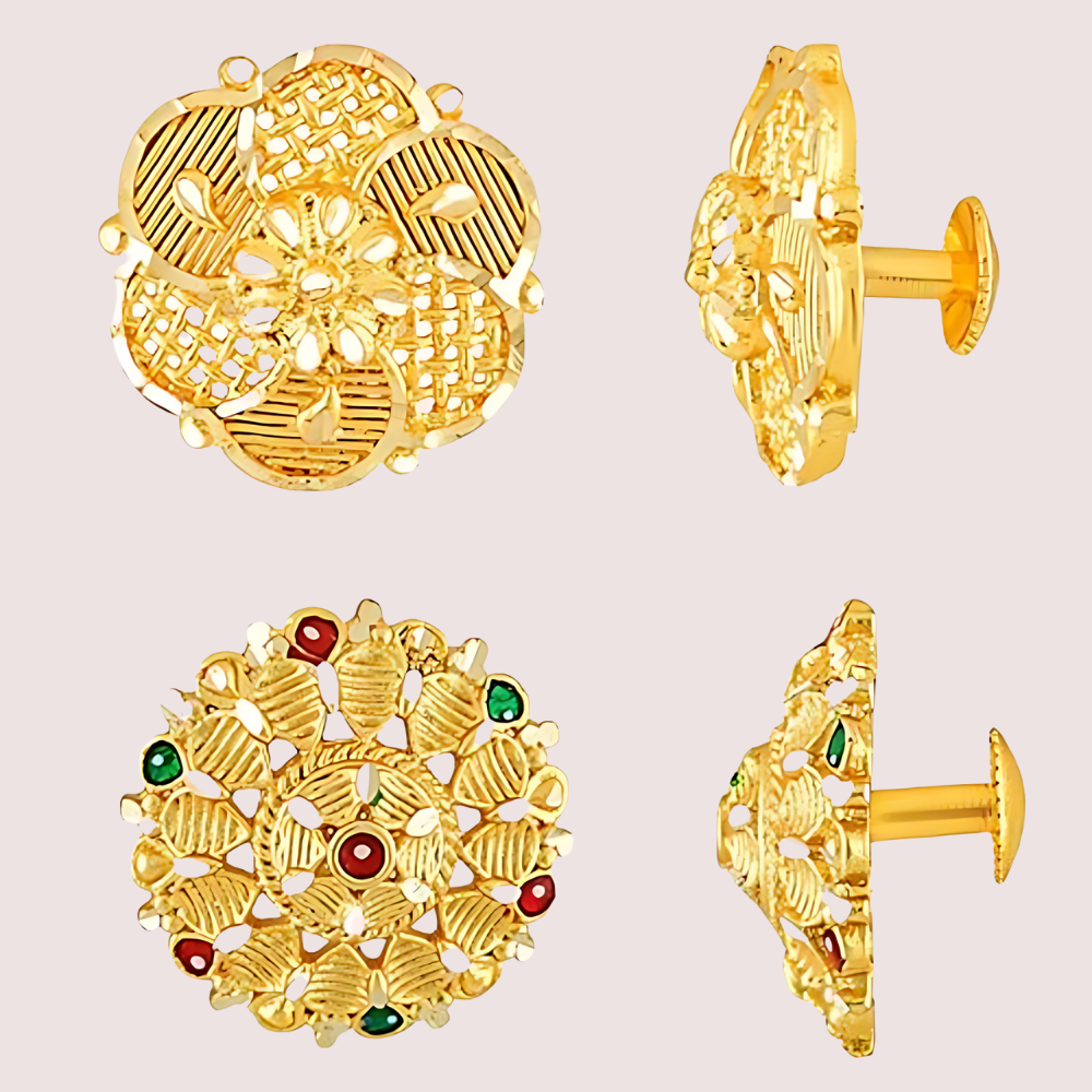 Pack of 2 Gold Finish Traditional Earrings Set for Women Snazzyway