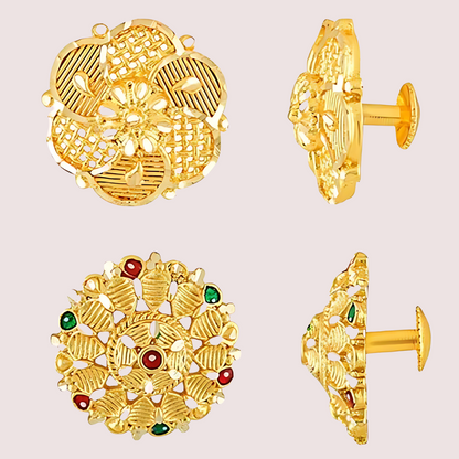Pack of 2 Gold Finish Traditional Earrings Set for Women Snazzyway