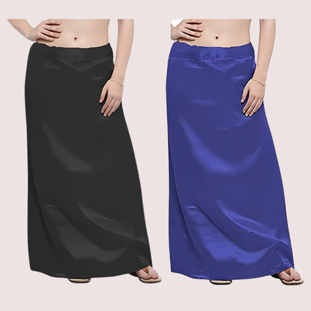 Black &amp; Blue Satin Petticoat Combo (Free Size)