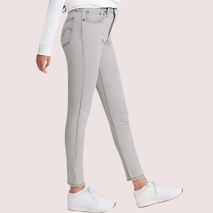 High Rise Skinny Jeans in Gray with Low Stretch
