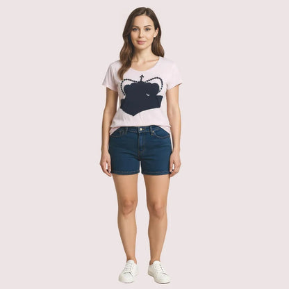 Pink Crown Graphic Casual Tee Snazzyway