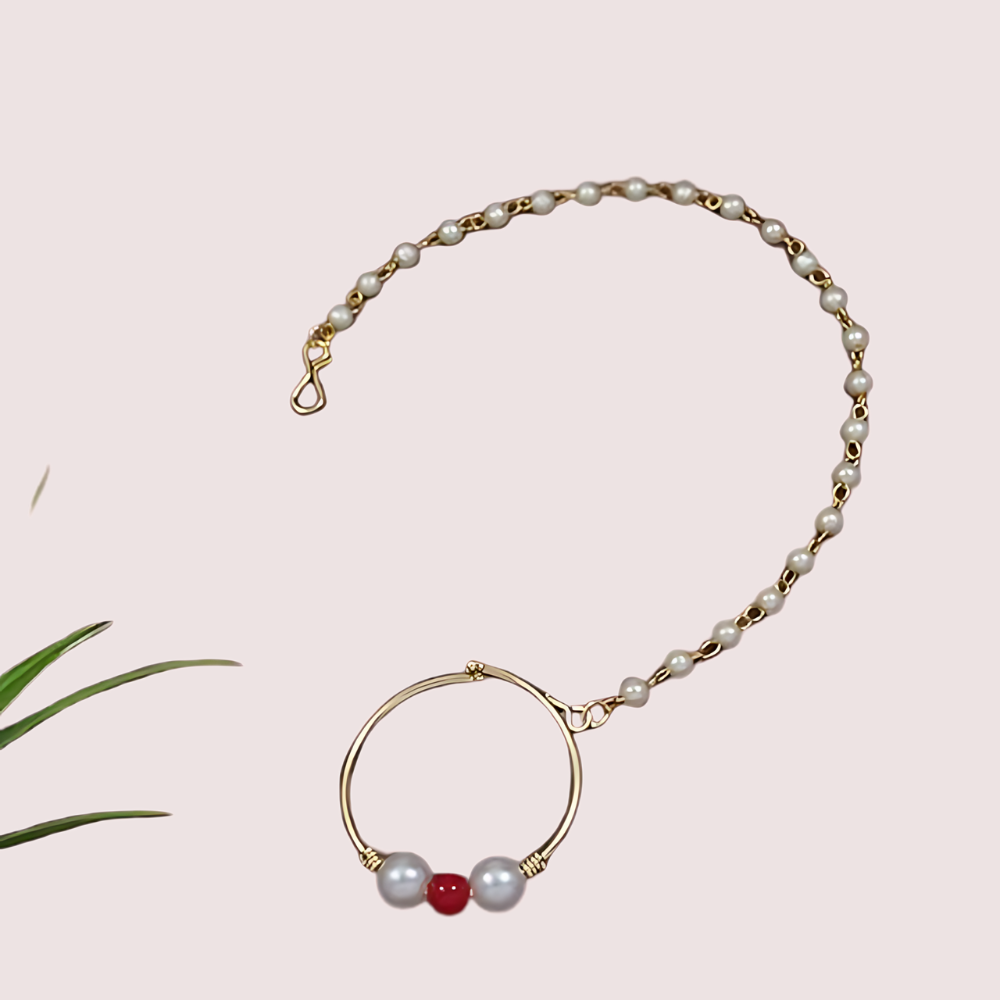 Bridal Nose Ring with Pearl Chain for Women Snazzyway